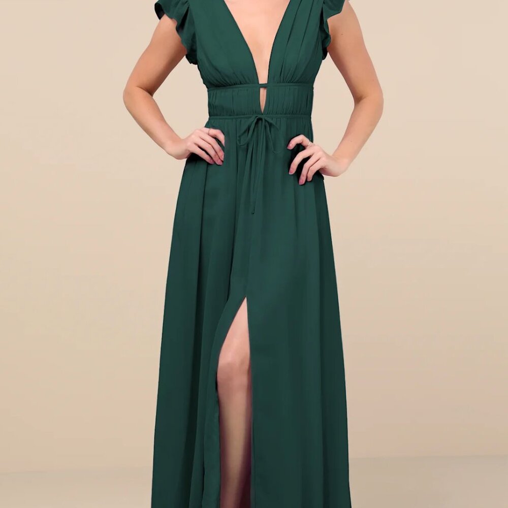 NWT Lulus I'm All Yours Emerald Green Ruffled Maxi Dress - Small